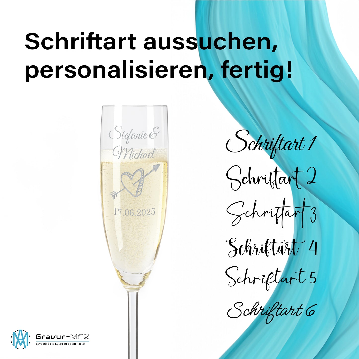 Sektglas mit Gravur Leonardo Daily "LIEBES GLAS HERZ3" 2 Gläser und Holzbox klein mit Wunschname & Datum
