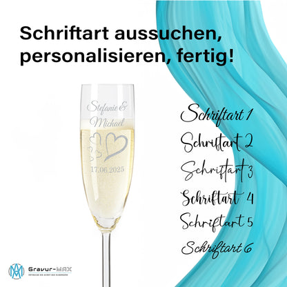 Sektglas mit Gravur Leonardo Daily "LIEBES GLAS HERZ4" 2 Gläser und Holzbox klein mit Wunschname & Datum