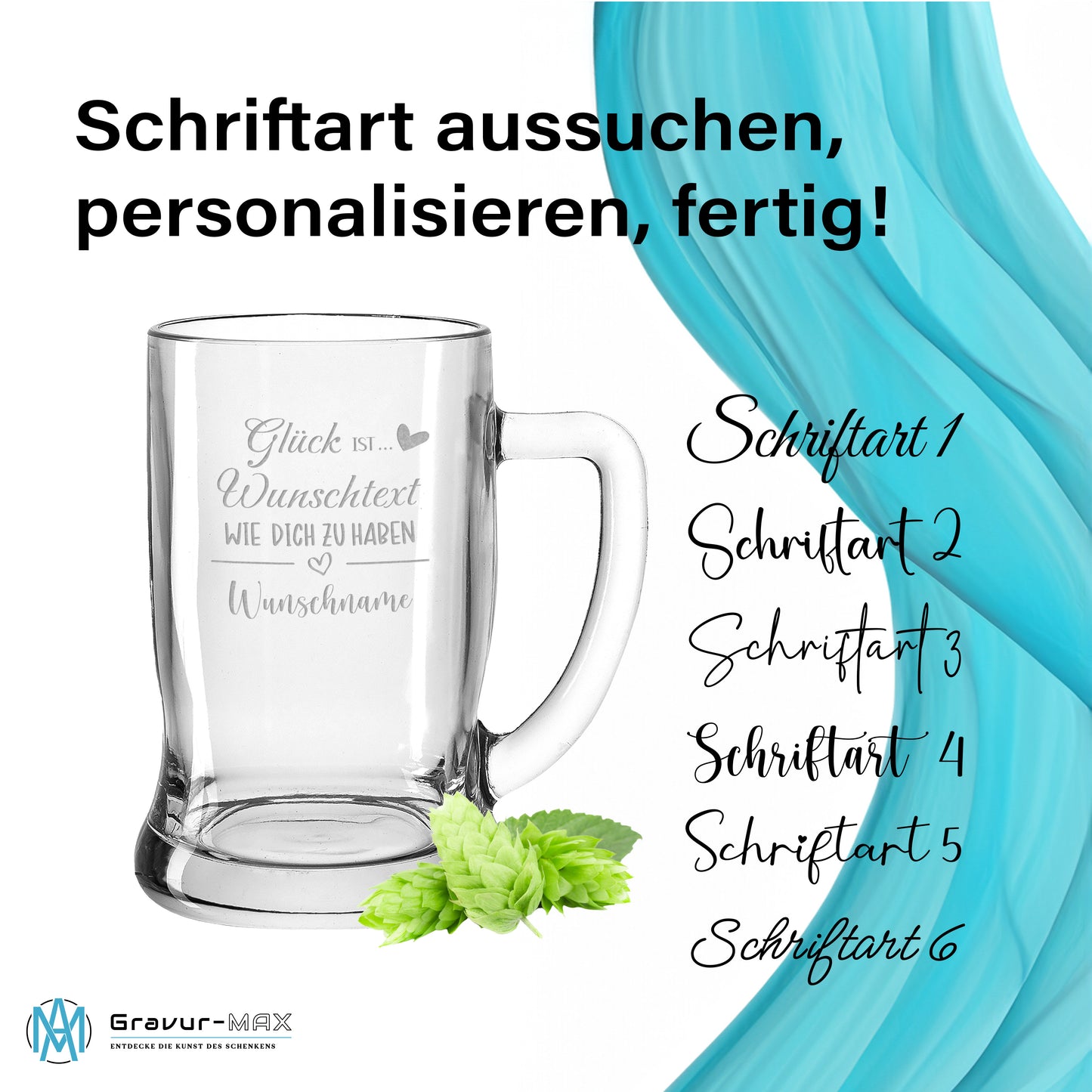 Bierkrug 0,5L mit Gravur Leonardo Taverna Bierglas gestalte dein Glas "Glück ist …..... wie dich zu haben" mit Wunschname