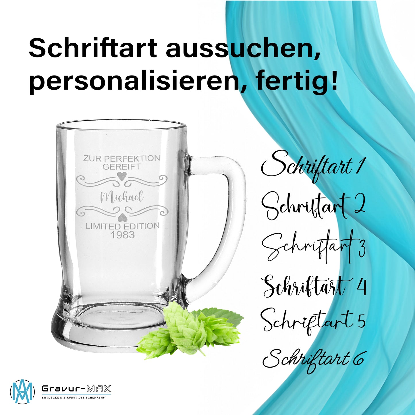 Bierkrug 0,5L mit Gravur Leonardo Taverna Bierglas "Zur Perfektion gereift" mit Wunschname