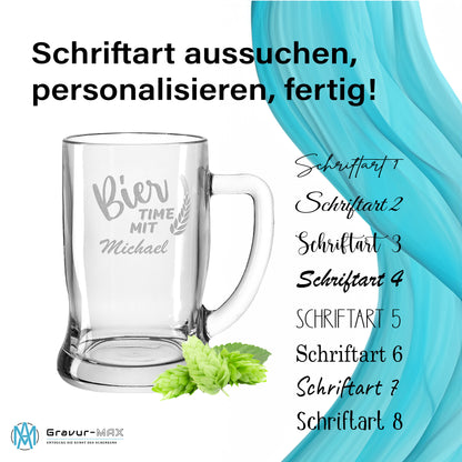 Bierkrug 0,5L mit Gravur Leonardo Taverna Bierglas "Bier time mit" 2 Gläser mit Wunschname