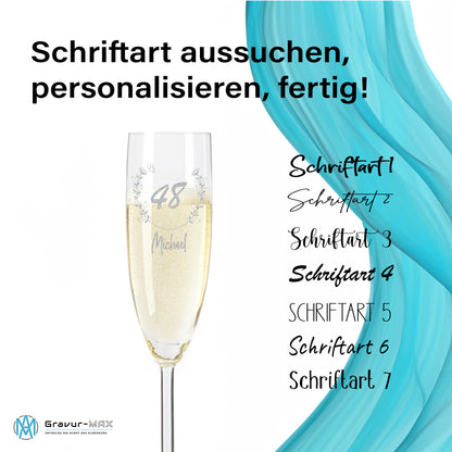 Sektglas mit Gravur Leonardo Daily "GEBURTSTAG MIT BLUMENKRANZ" 2 Gläser mit Wunschname & Alter