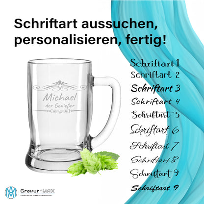 Bierkrug 0,5L mit Gravur Leonardo Taverna Bierglas gestalte dein Glas "Ranke" 2 Gläser mit Wunschname