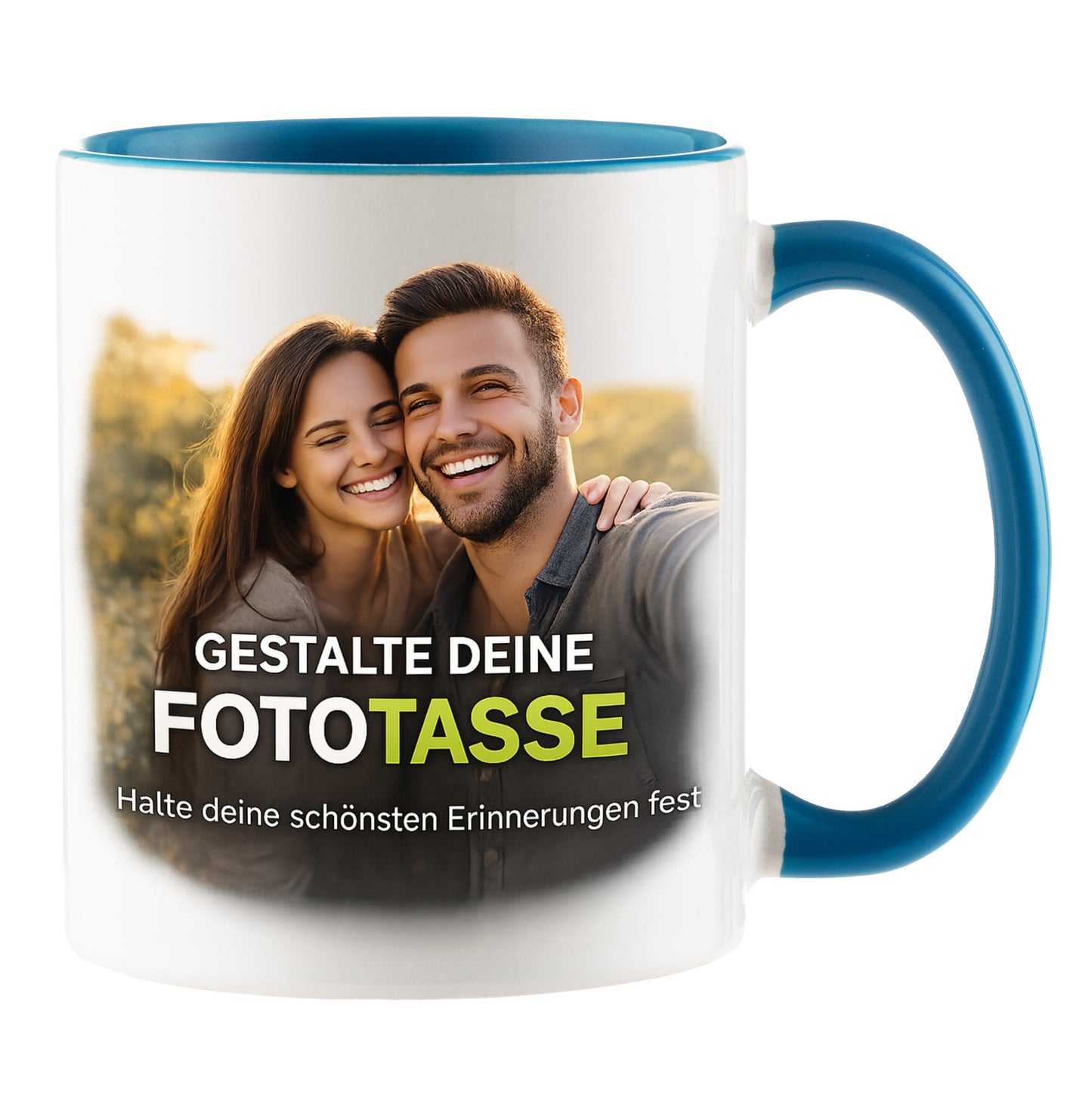 Personalisierte Fototasse selbst gestalten – in 13 ver. Farben mit eigenem Bild & Text | 3D Vorschau (330 ml)