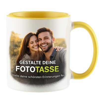 Personalisierte Fototasse selbst gestalten – in 13 ver. Farben mit eigenem Bild & Text | 3D Vorschau (330 ml)