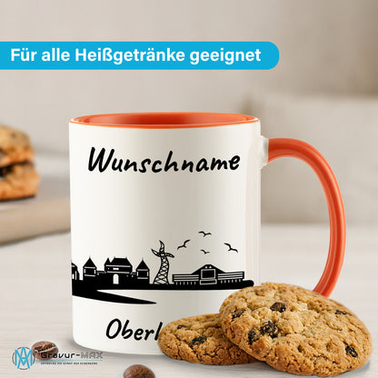 Tasse in Orange 330ml bedruckt mit der Skyline von Oberhausen personalisierbar mit Wunschname