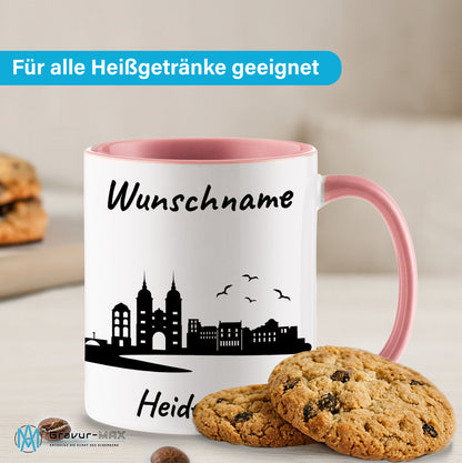 Tasse in Rosa 330ml bedruckt mit der Skyline von Heidelberg personalisierbar mit Wunschname