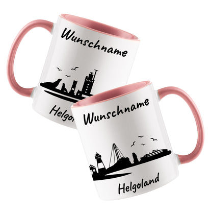 Tasse in Rosa 330ml bedruckt mit der Skyline von Helgoland personalisierbar mit Wunschname