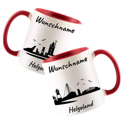 Tasse in Rot 330ml bedruckt mit der Skyline von Helgoland personalisierbar mit Wunschname