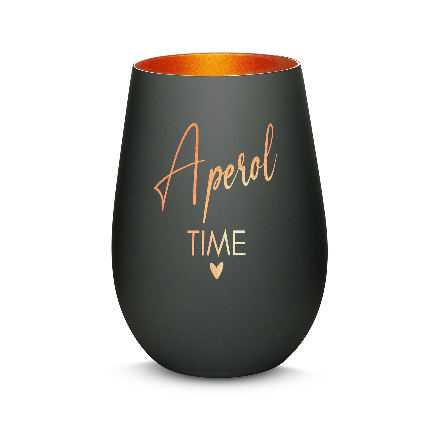 Hochwertiges Glas Windlicht mit Gravur "APEROL TIME" in der Farbe Schwarz/Bronze
