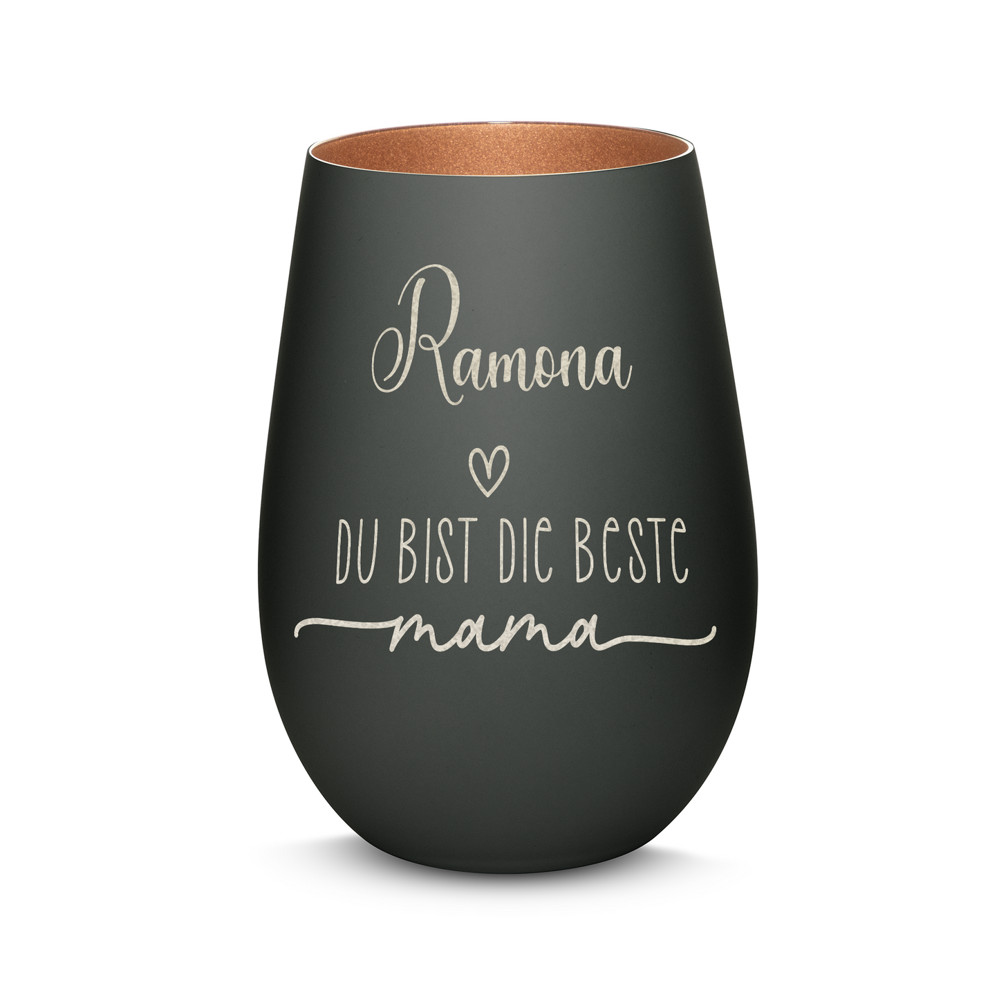 Hochwertiges Glas Windlicht mit Gravur "DIE BESTE MAMA" mit Wunschname in der Farbe Schwarz/Bronze