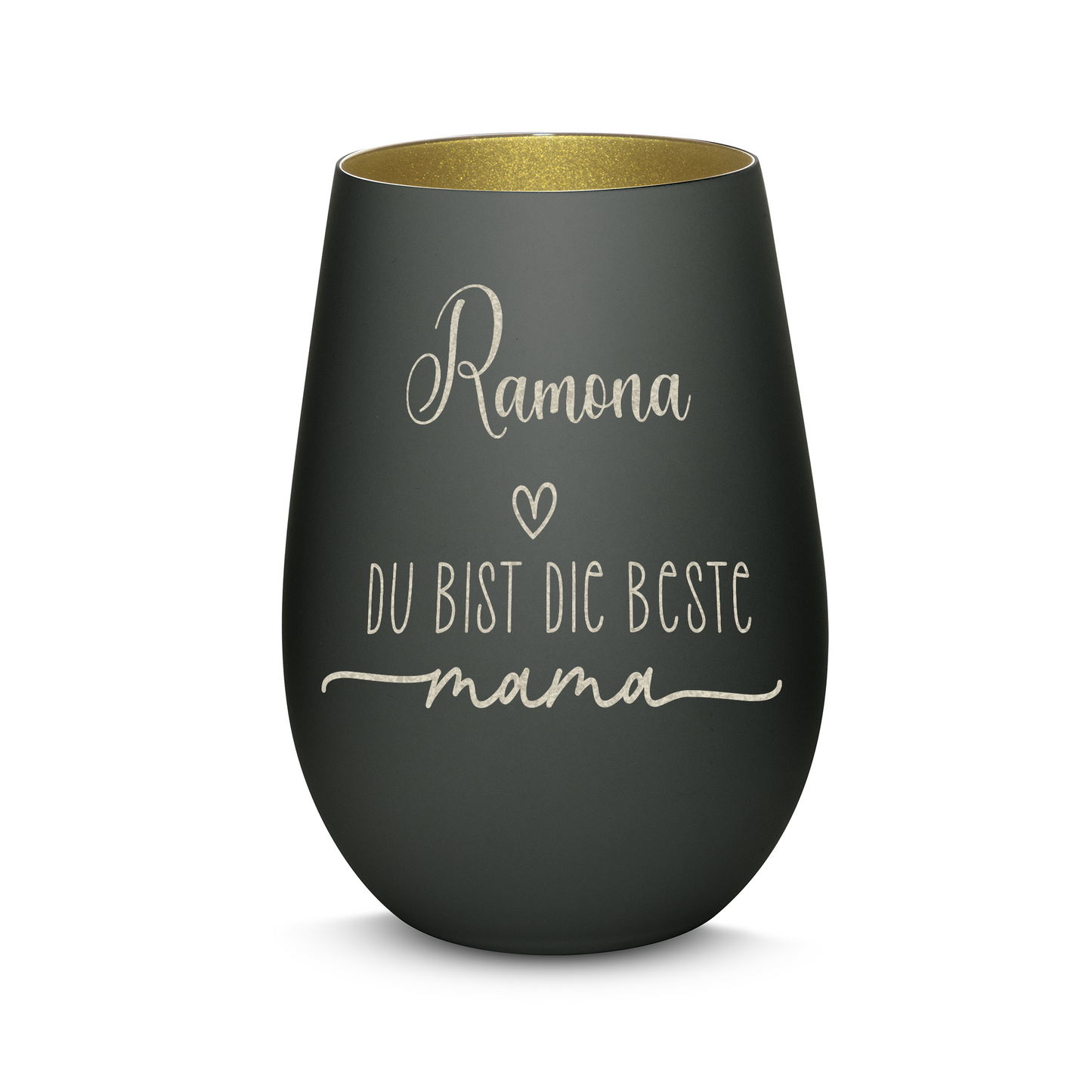 Hochwertiges Glas Windlicht mit Gravur "DIE BESTE MAMA" mit Wunschname in der Farbe Schwarz/Gold