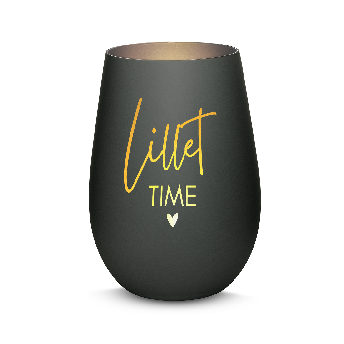 Hochwertiges Glas Windlicht mit Gravur "LILLET TIME" in der Farbe Schwarz/Silber