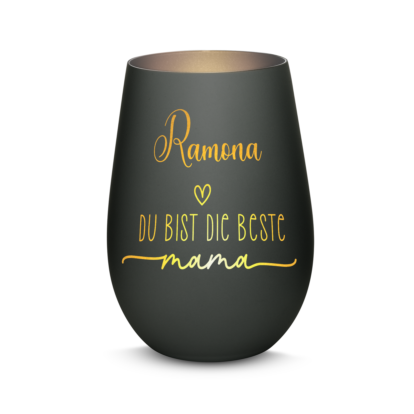 Hochwertiges Glas Windlicht mit Gravur "DIE BESTE MAMA" mit Wunschname in der Farbe Schwarz/Silber