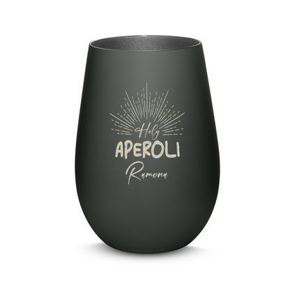 Hochwertiges Glas Windlicht mit Gravur "HOLY APEROLI" mit Wunschname in der Farbe Schwarz/Silber