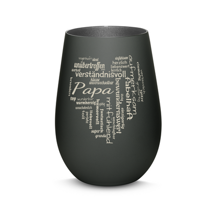 Hochwertiges Glas Windlicht mit Gravur "PAPA GROßES HERZ" in der Farbe Schwarz/Silber