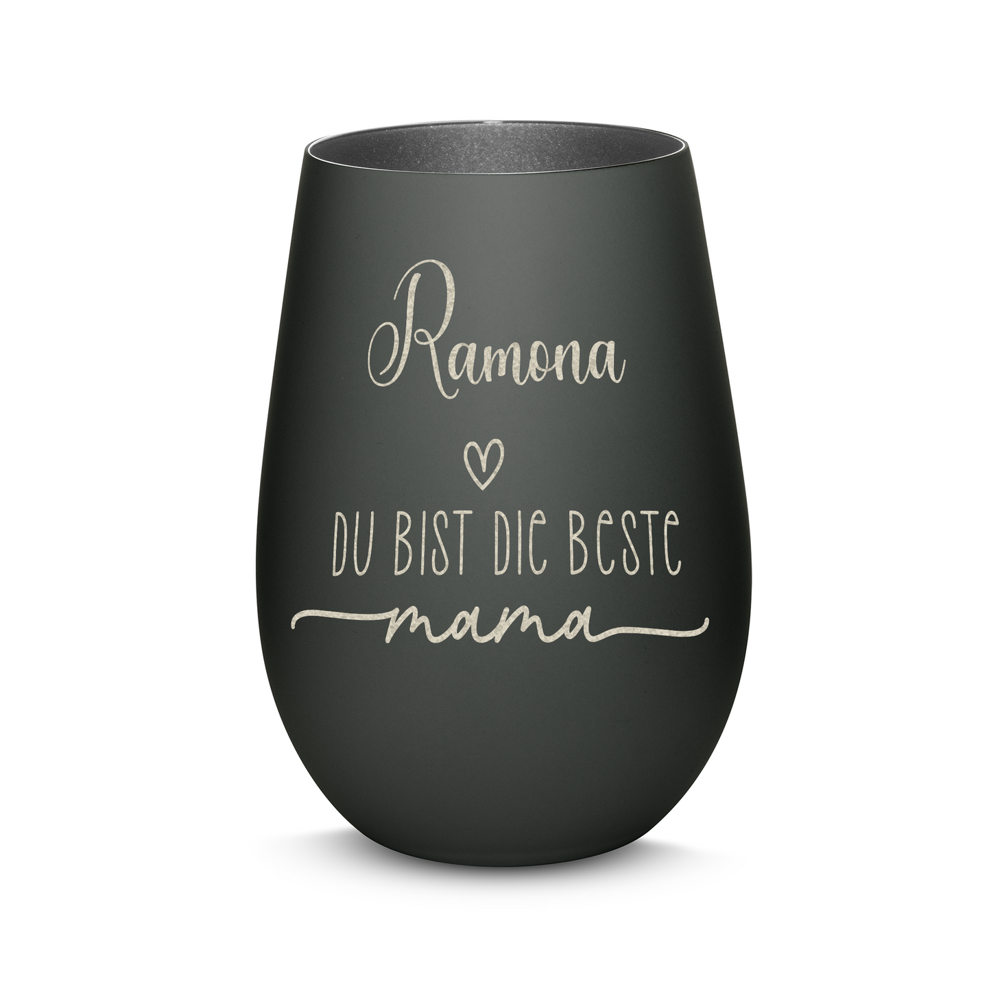 Hochwertiges Glas Windlicht mit Gravur "DIE BESTE MAMA" mit Wunschname in der Farbe Schwarz/Silber