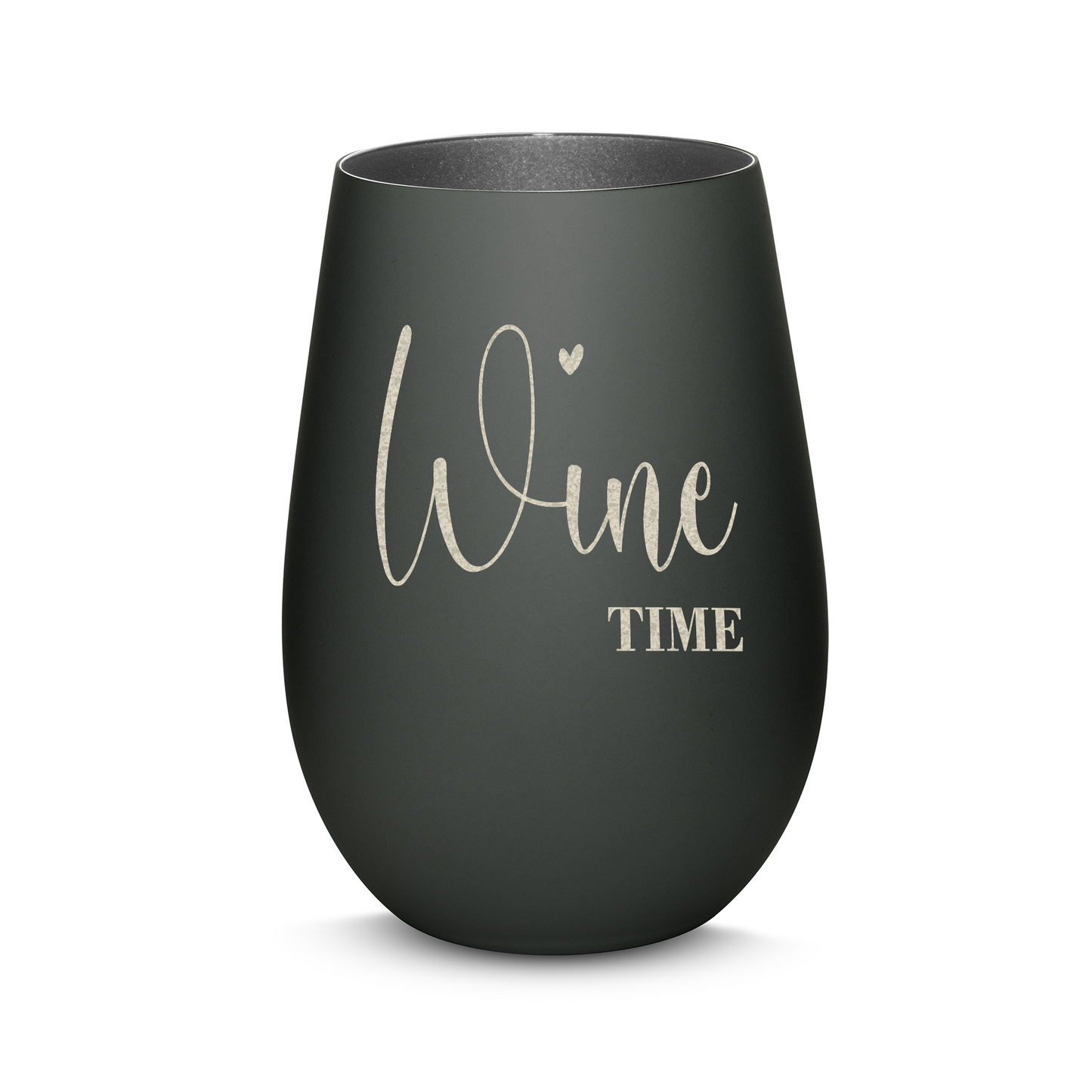 Hochwertiges Glas Windlicht mit Gravur "WINE TIME" in der Farbe Schwarz/Silber