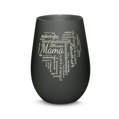 Hochwertiges Glas Windlicht mit Gravur "MAMA GROßES HERZ" in der Farbe Schwarz/Silber