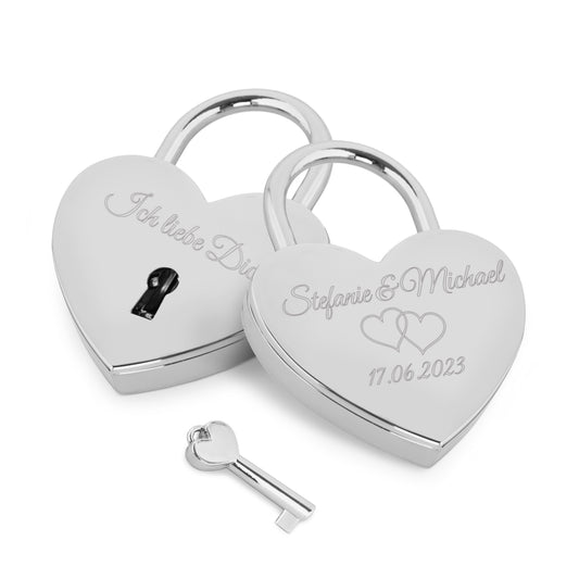Herzschloss in Silber mit Gravur "Herzen" Liebesschloss personalisiert mit Wunschnamen in 4 ver. Farben