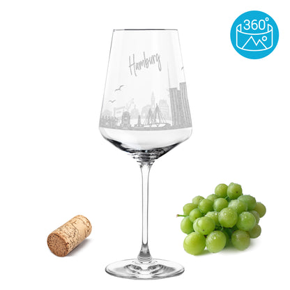 Weinglas mit Gravur Leonardo Puccini "SKYLINE HAMBURG" optional mit Wunschname