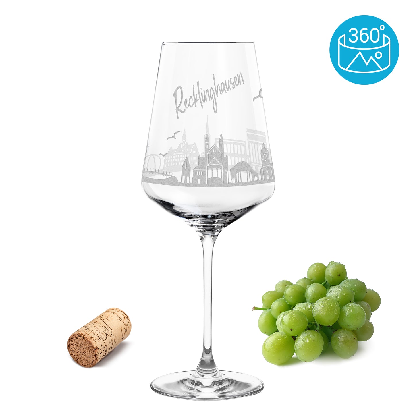 Weinglas mit Gravur Leonardo Puccini "SKYLINE RECKLINGHAUSEN" optional mit Wunschname
