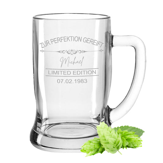Bierkrug 0,5L mit Gravur Leonardo Taverna Bierglas "Zur Perfektion gereift limited Edition" mit Wunschname
