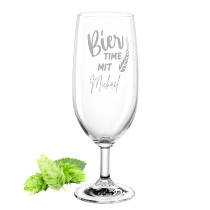 Bierglas mit Gravur Leonardo Daily Pilsglas "Bier time mit" mit Wunschname