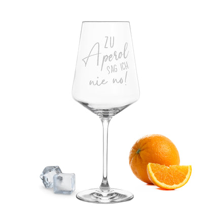 Weinglas mit Gravur Leonardo Puccini "ZU APEROL SAG ICH NIE NO!"