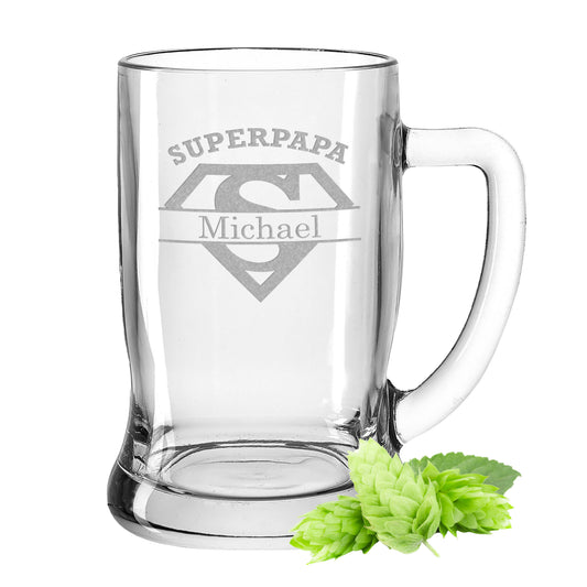 Bierkrug 0,5L mit Gravur Leonardo Taverna Bierglas "Superpapa" mit Wunschname