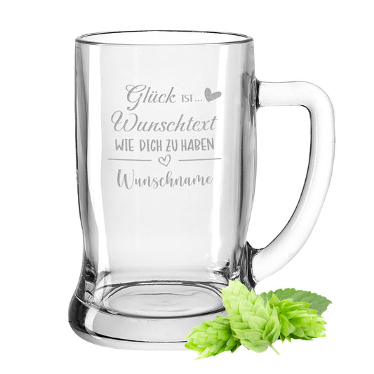 Bierkrug 0,5L mit Gravur Leonardo Taverna Bierglas gestalte dein Glas "Glück ist …..... wie dich zu haben" mit Wunschname