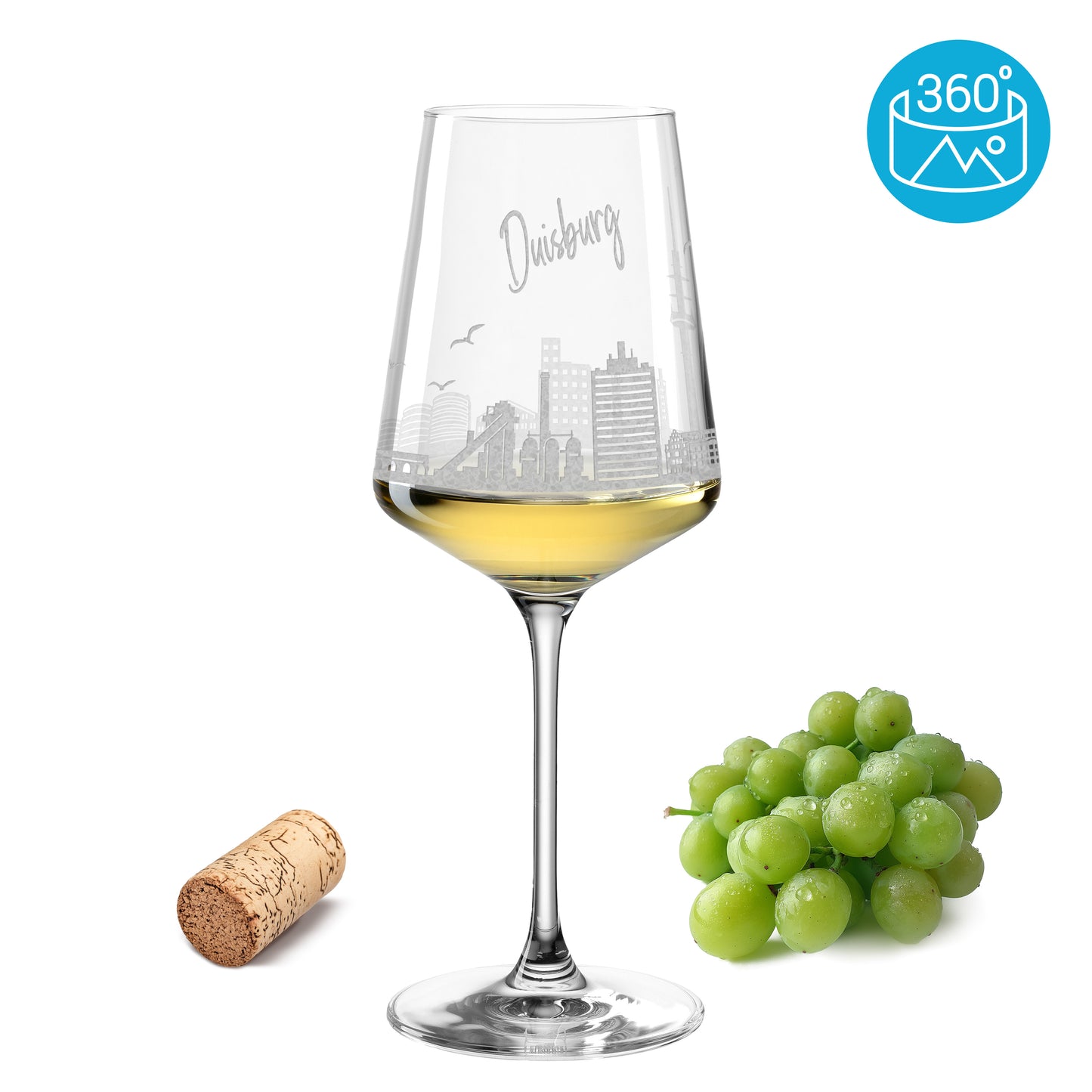 Weinglas mit Gravur Leonardo Puccini "SKYLINE DUISBURG" optional mit Wunschname