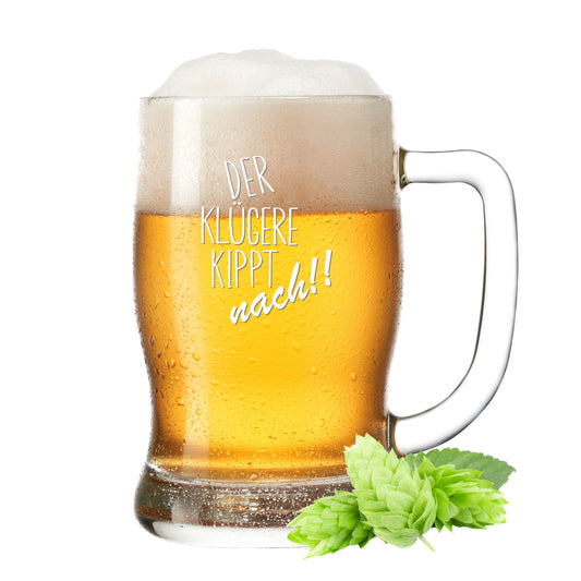 Bierkrug 0,5L mit Gravur Leonardo Taverna Bierglas "Der klügere kippt nach!!" mit Wunschname