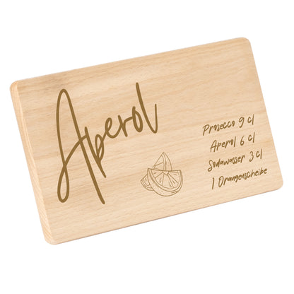 Schneidebrett 220x120mm mit Gravur "Aperol Motiv mit Rezept"