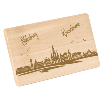 Frühstücksbrettchen 220x120mm mit Gravur mit der Skyline von Oldenburg personalisierbar mit Wunschname