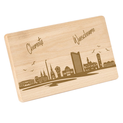 Frühstücksbrettchen 220x120mm mit Gravur mit der Skyline von Chemnitz personalisierbar mit Wunschname