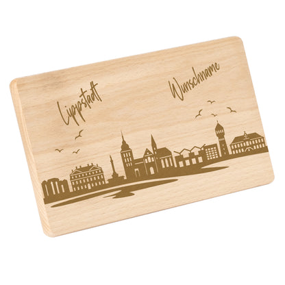 Frühstücksbrettchen 220x120mm mit Gravur mit der Skyline von Lippstadt personalisierbar mit Wunschname