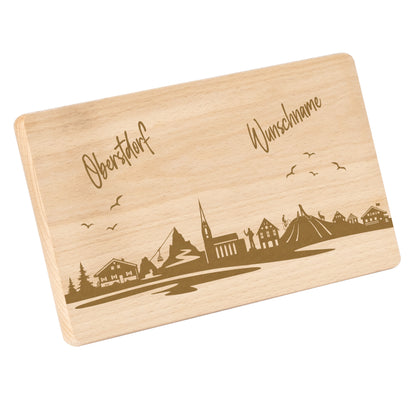 Frühstücksbrettchen 220x120mm mit Gravur mit der Skyline von Oberstdorf personalisierbar mit Wunschname