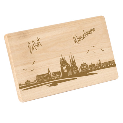 Frühstücksbrettchen 220x120mm mit Gravur mit der Skyline von Erfurt personalisierbar mit Wunschname