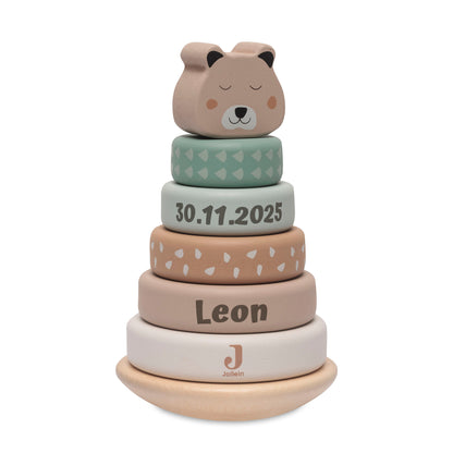 Jollein Stapelturm personalisierbar mit Name & Datum aus FSC-Holz - Babygeschenk zur Geburt oder Taufe