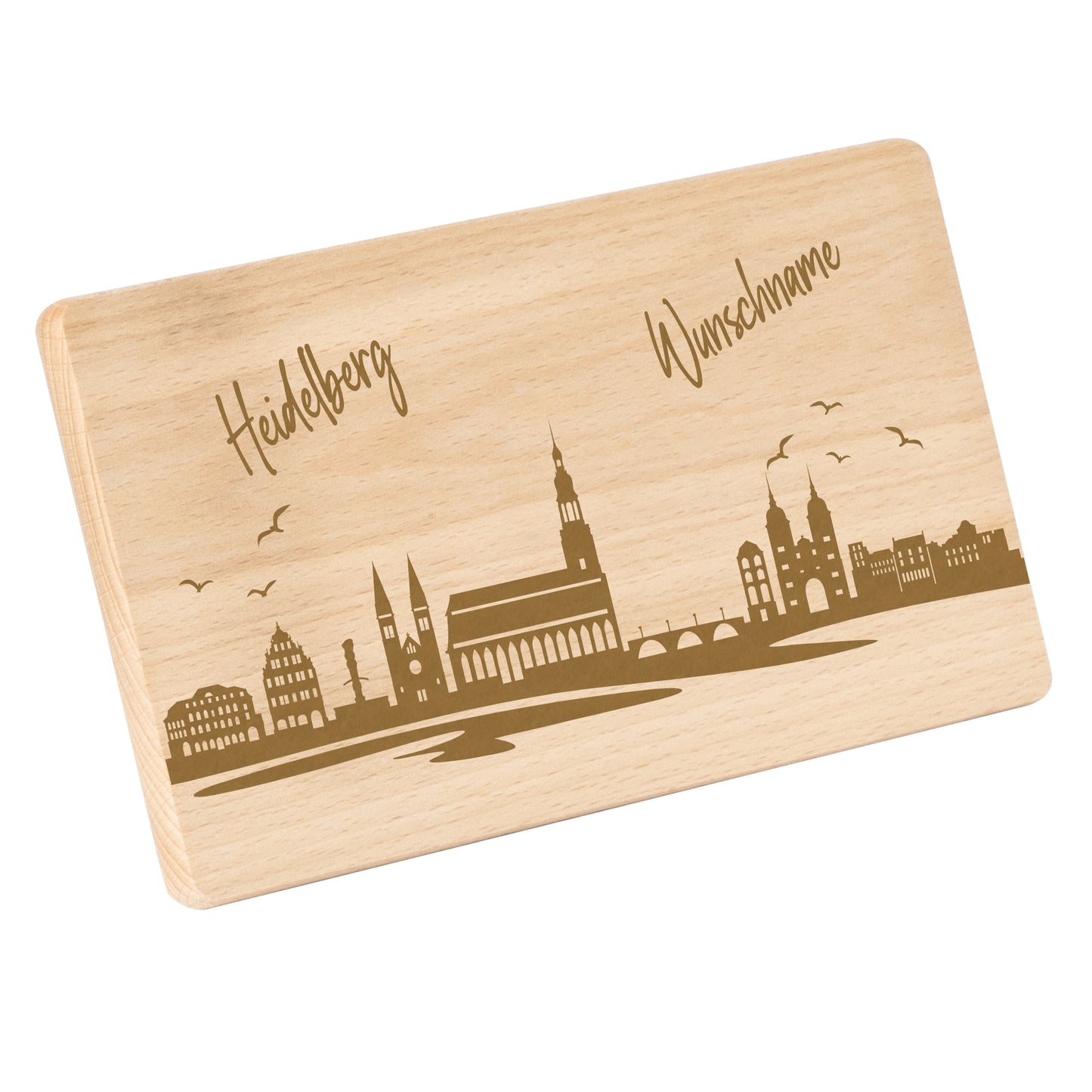 Frühstücksbrettchen 220x120mm mit Gravur mit der Skyline von Heidelberg personalisierbar mit Wunschname