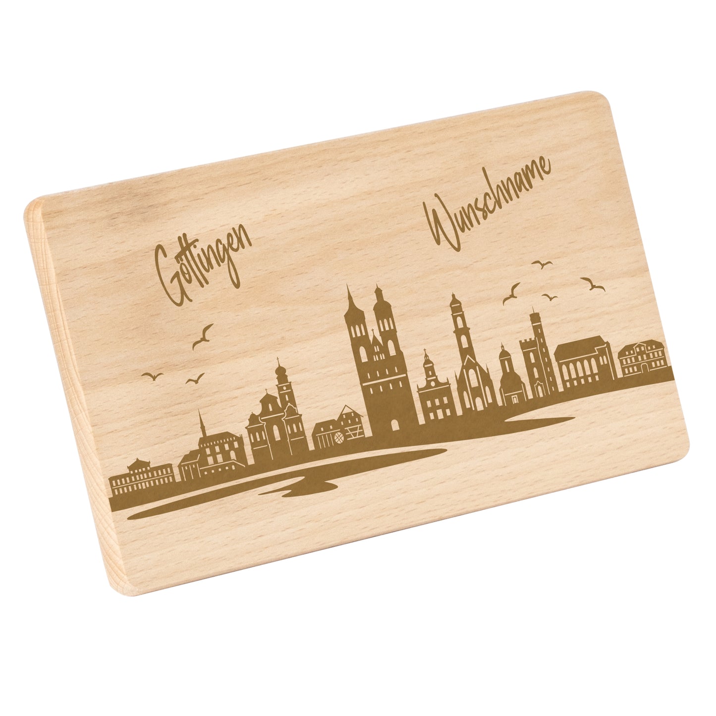 Frühstücksbrettchen 220x120mm mit Gravur mit der Skyline von Göttingen personalisierbar mit Wunschname