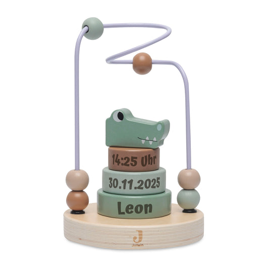 Jollein Aktivitätsspirale Kroko personalisierbar mit Name & Datum aus FSC-Holz - Motorikspielzeug - Babygeschenk zur Geburt oder Taufe