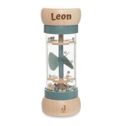 Jollein Regenmacher Blau personalisierbar mit Name aus FSC-Holz - Babyrassel - Babygeschenk zur Geburt oder Taufe