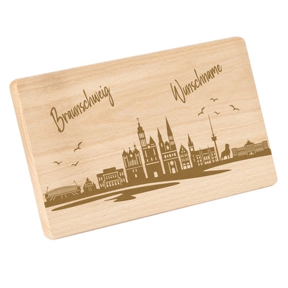 Frühstücksbrettchen 220x120mm mit Gravur mit der Skyline von Braunschweig personalisierbar mit Wunschname