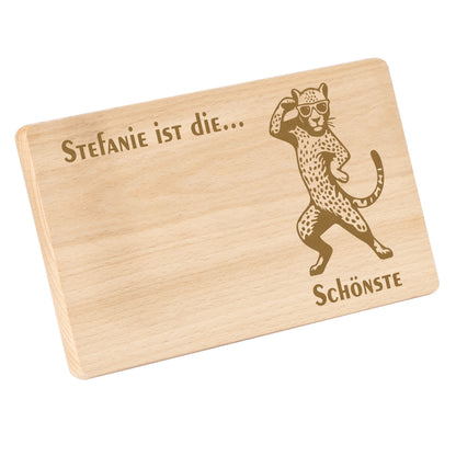 Frühstücksbrettchen mit Gravur Leopard "… ist die SCHÖNSTE" mit Wunschname