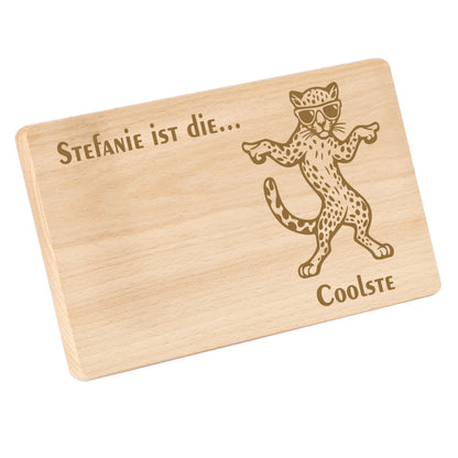 Frühstücksbrettchen mit Gravur Leopard "… ist die COOLSTE" mit Wunschname