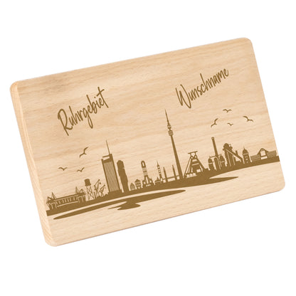 Frühstücksbrettchen 220x120mm mit Gravur mit der Skyline von Ruhrgebiet personalisierbar mit Wunschname