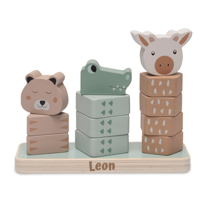 Jollein Stapelturm personalisierbar mit Name & Datum aus FSC-Holz - Babygeschenk zur Geburt oder Taufe