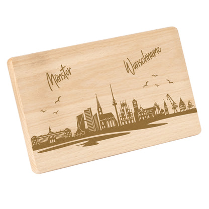 Frühstücksbrettchen 220x120mm mit Gravur mit der Skyline von Münster personalisierbar mit Wunschname